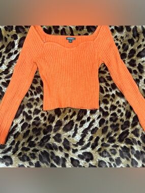 Orange Ribbed Square Neck Crop Top